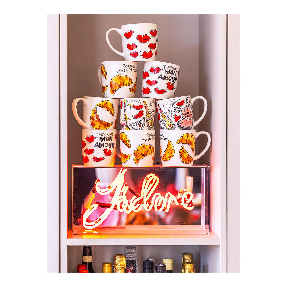 CAPPUCCINO-BECHER Valentinstag Croissants in Bunt - 500 ml - Multicolor, Keramik (0.5L) - Blond Amsterdam