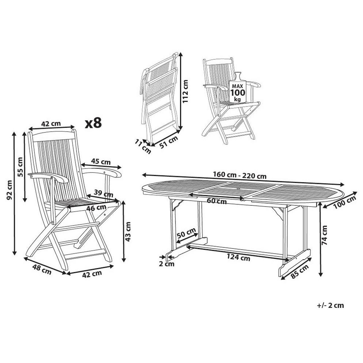 GARTENTISCH-SET 8-Sitzer Heller Holzfarbton Maui II - Hellbraun, Holz - Beliani