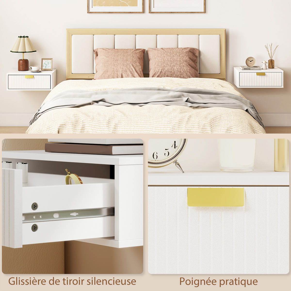 NACHTSCHRANK DE-12975 gerillte Schublade Weiß - Weiß, Holzwerkstoff (30/15/40cm) - ComfortXL