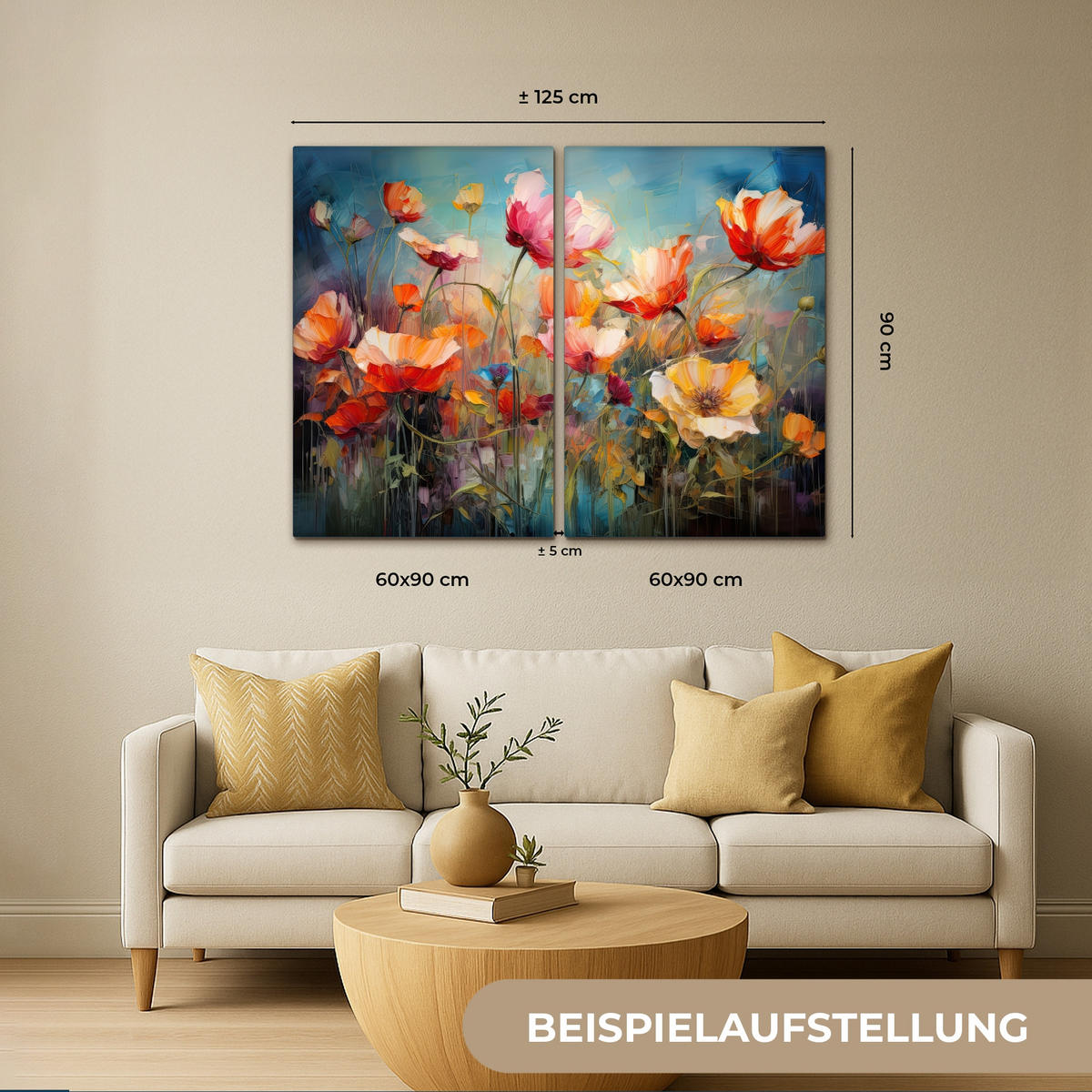 LEINWANDBILD 2er Set Blumen - Bunt - Abstrakt 120x90 cm - Blaugrau, Textil (120/90cm) - MuchoWow