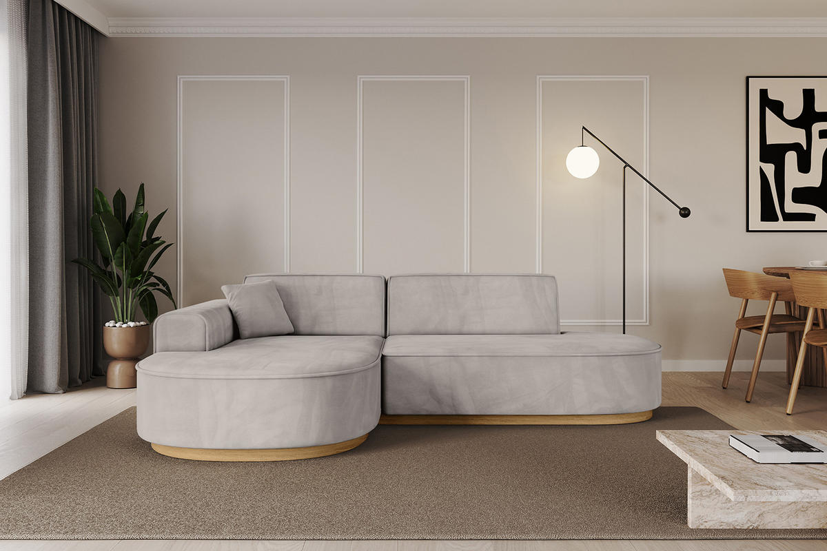 ECKSOFA Ottomane Links MARI-L1-v2 - 243x171x83 cm Hellbraun Velours - Hellbraun, Holzwerkstoff/Textil (243/171cm) - ALTDECOR