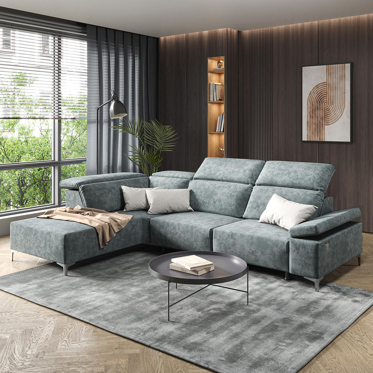 SOFA L FORM James Grau 301 x 218 cm Linke Ecke - Grau, Holz (301/218cm) - VitaliSpa