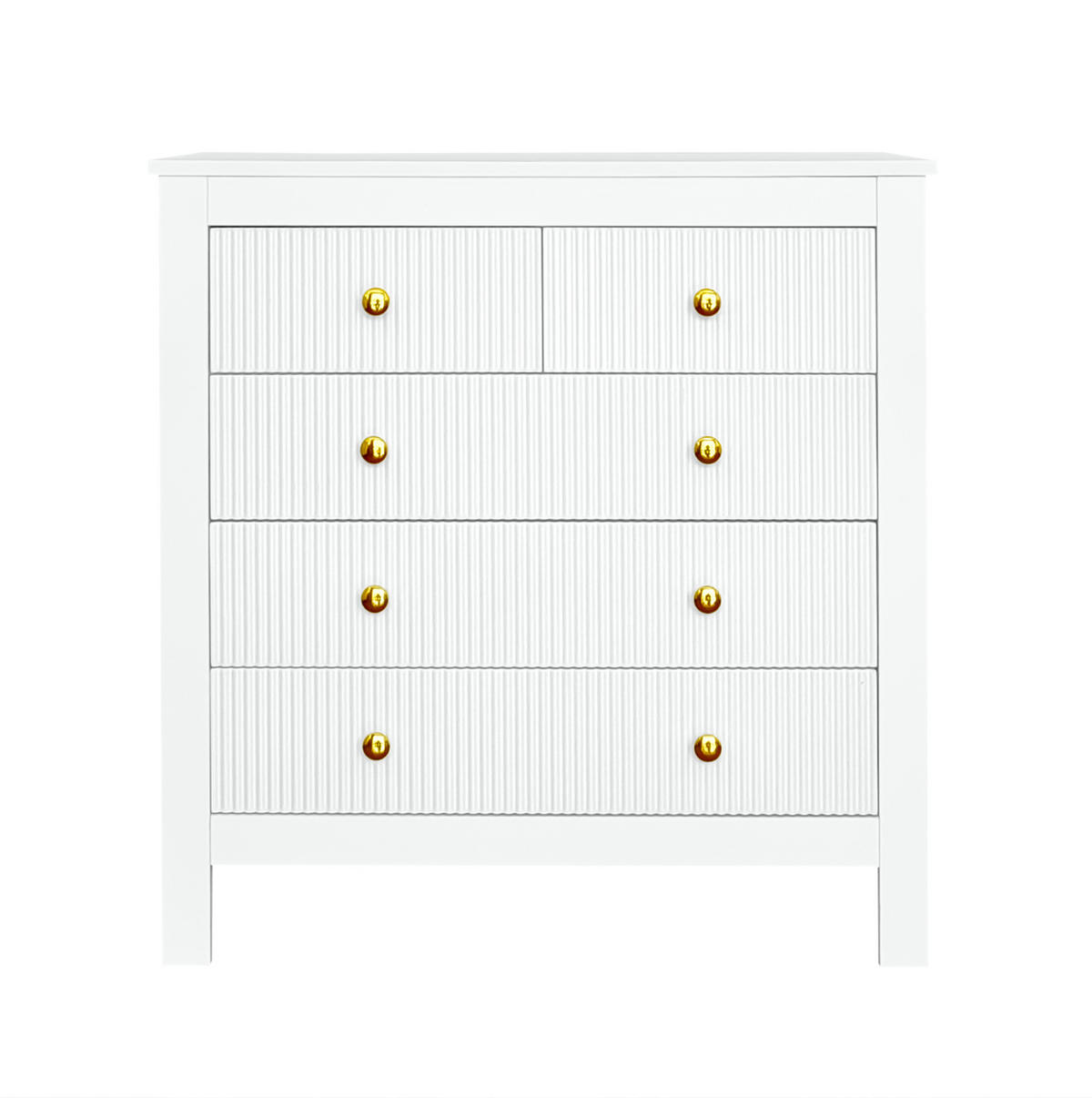 KOMODA 79/80,5/39,5 cm bijela od iverice s 5 ladica i zlatnim ručkama - bijela, drvni materijal (79/80.5/39.5cm) - OKWISH