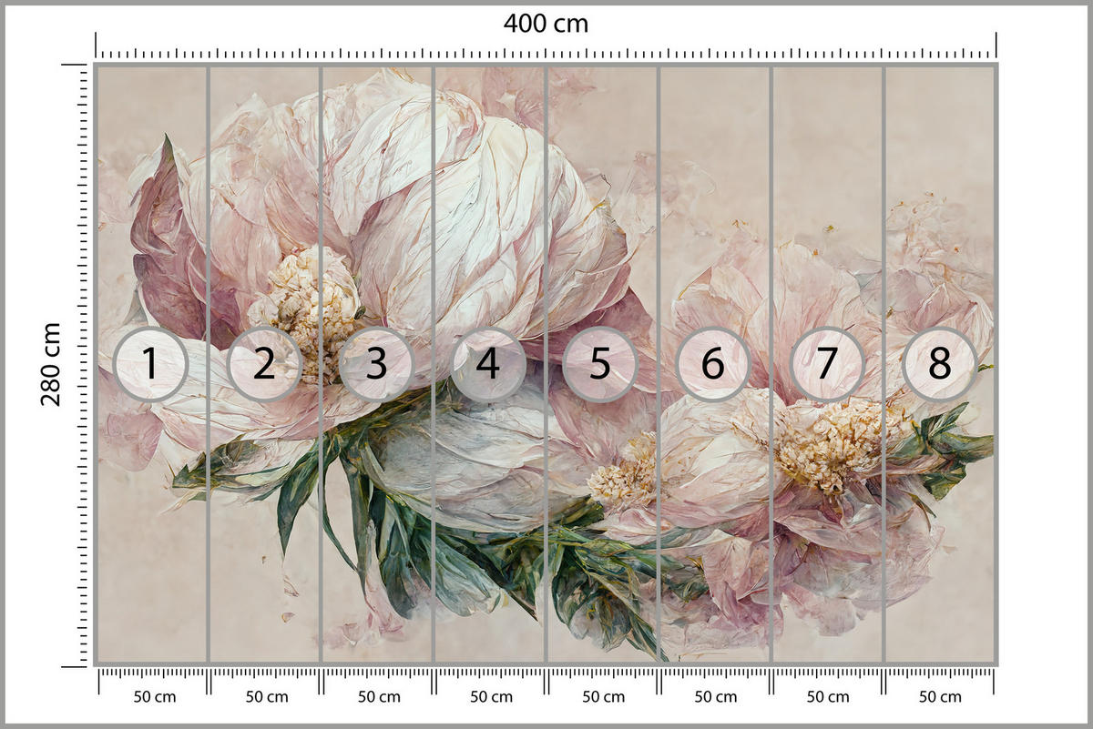 FOTOTAPETE für Wohnzimmer Vintage Rosa Blumen Blätter Natur 400x280 - Beige/Creme, Papier (400/280cm) - Muralo