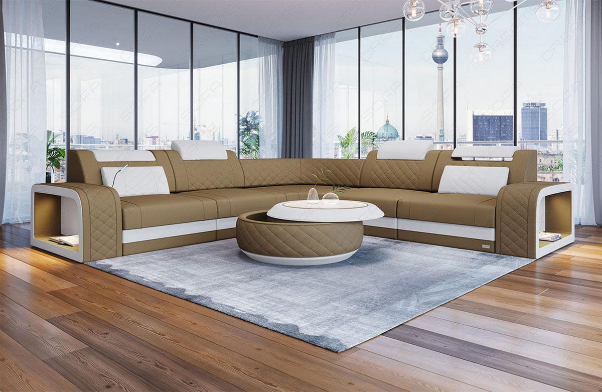 ECKSOFA Sofa Foggia Cappuccino Weiß Mikrofaserstoff - Cappuccino, Kunststoff (294/294cm)