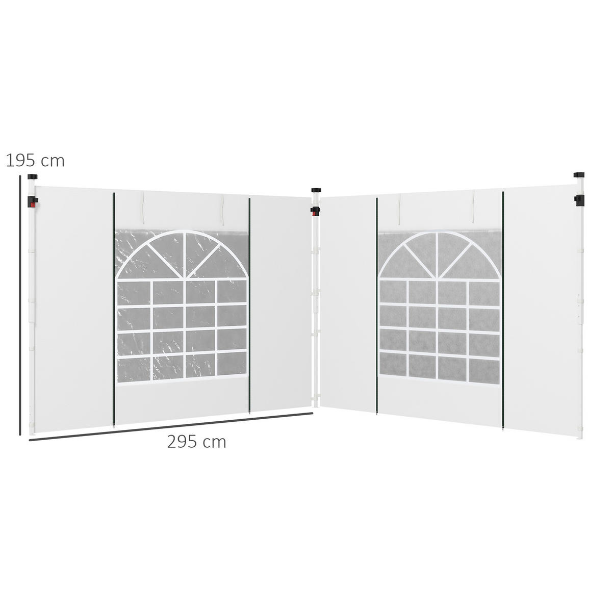SEITENPLANEN mit Fenster, Tür, Ersatzwände für Partyzelt, Oxford, Weiß - Weiß, Kunststoff (195/195/295cm) - Outsunny