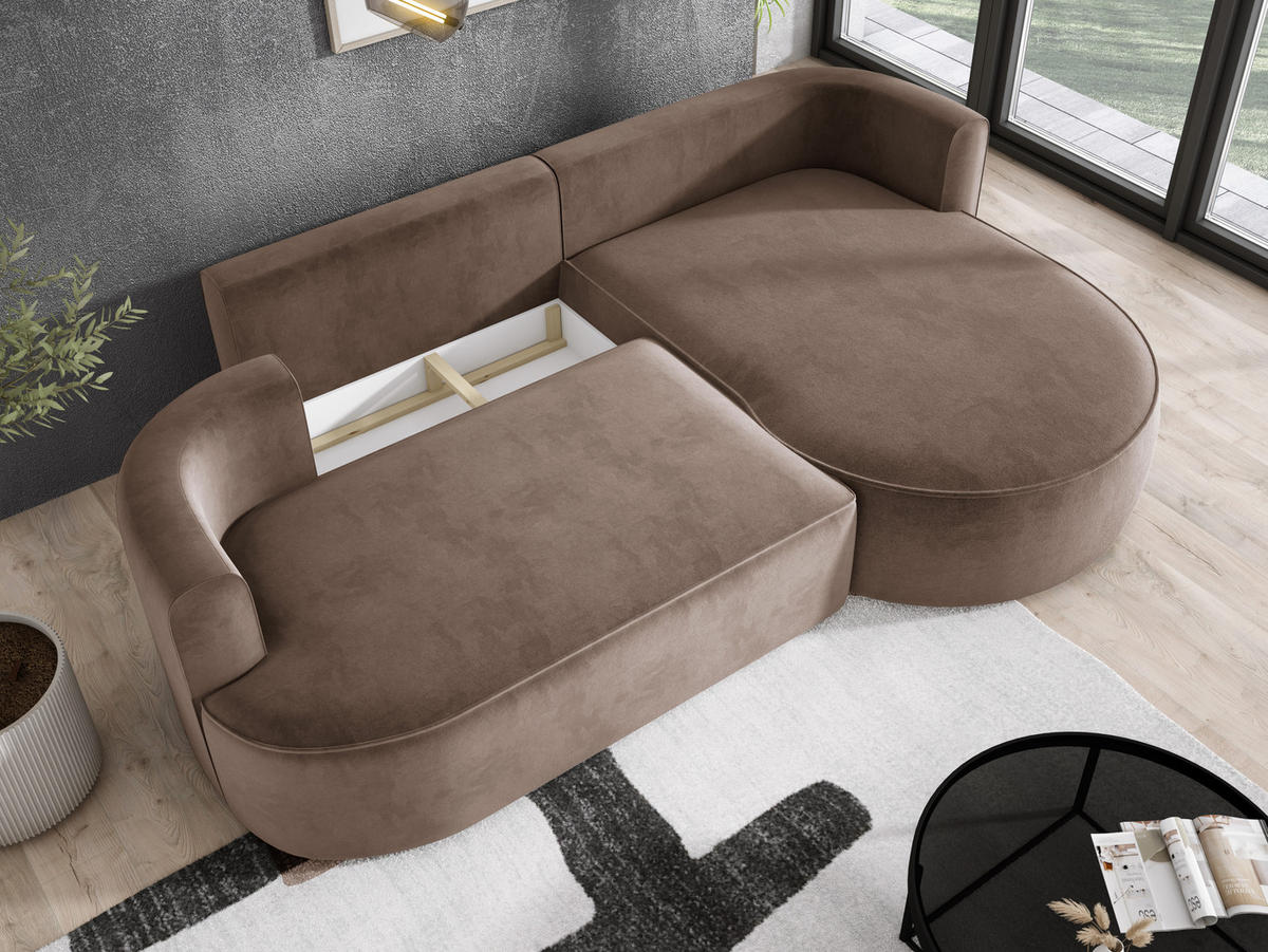 ECKSOFA FIORE L-förm Moderne Ausziehbare Schlaf-Funktion, automatischer Auffaltung, lose Rückenkissen freistehend RECHTS 284x183x82cm Cappuccino - Cappuccino, Holz/Textil (284/183cm) - DomoHome