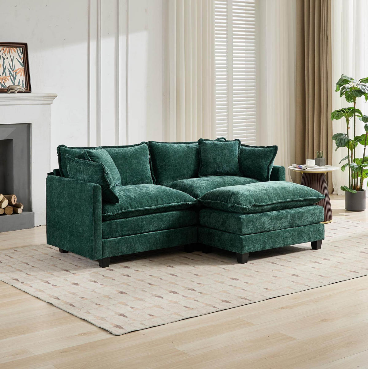 SOFA modular Chenille Green - Grün, Holz (75/84/195cm) - Meubliv