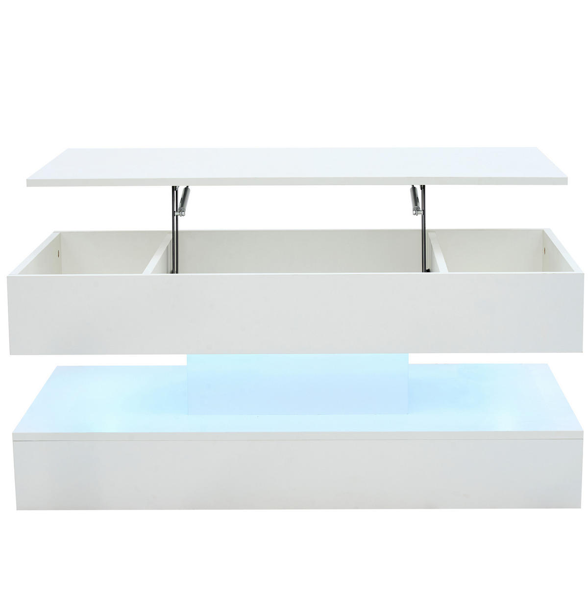 COUCHTISCH 100/50/42 cm in Weiß mit LED-Beleuchtung und höhenverstellbarer Platte - Weiß, Holzwerkstoff (100/50/42cm) - Flora Grace