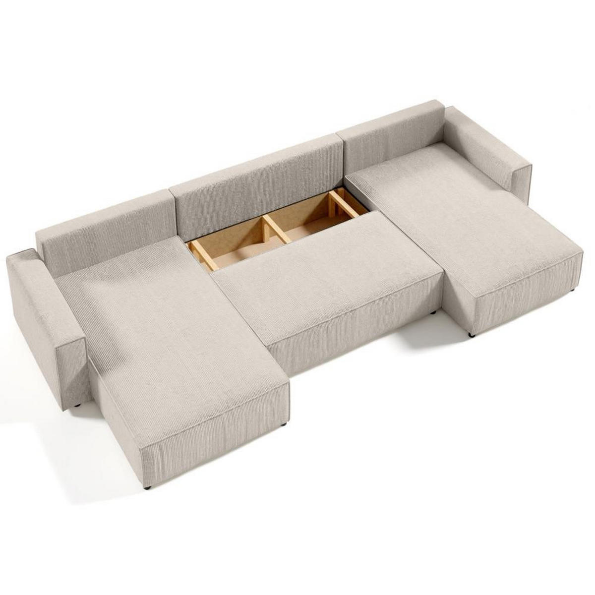 WOHNLANDSCHAFT Parys U mit Schlaffunktion creme - Creme/Schwarz, Kunststoff/Textil (390/70/185cm) - Beautysofa