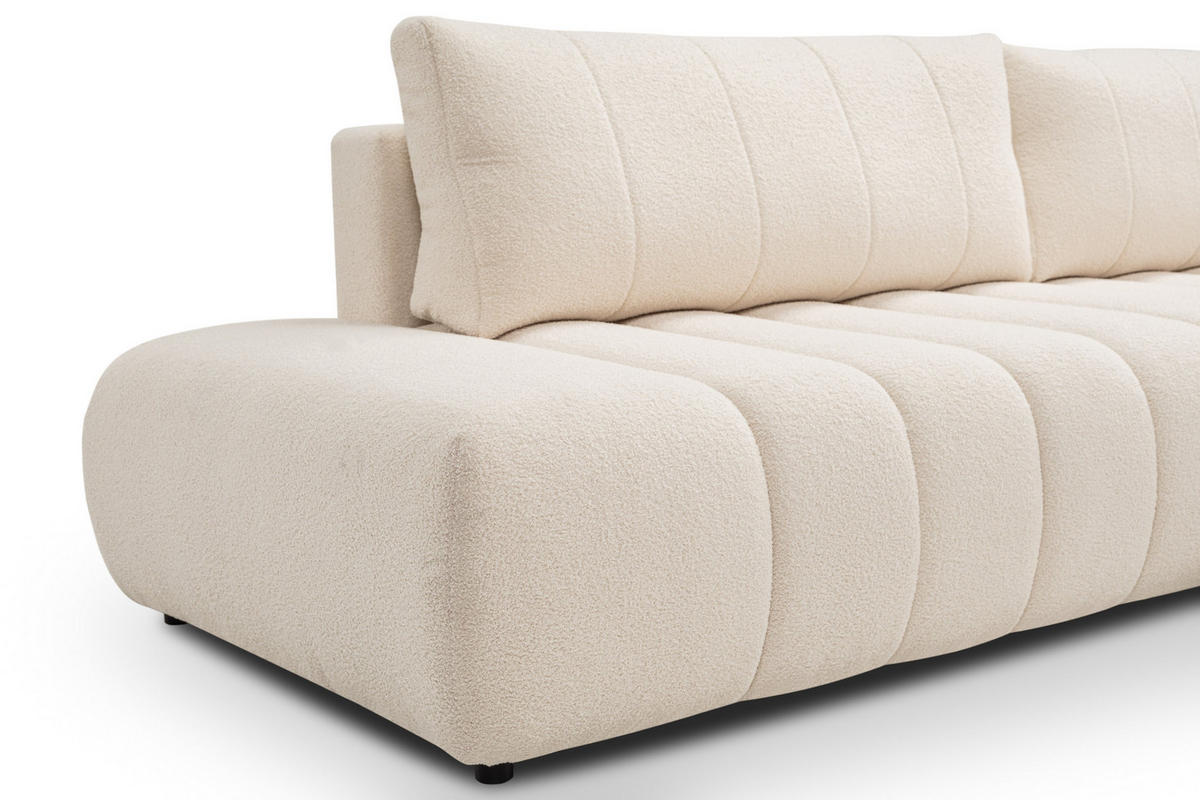ECKSOFA GIOIA R-S Creme Boucle-Stoff mit Schlaffunktion - Creme, Holz (276/176cm) - MASSENO