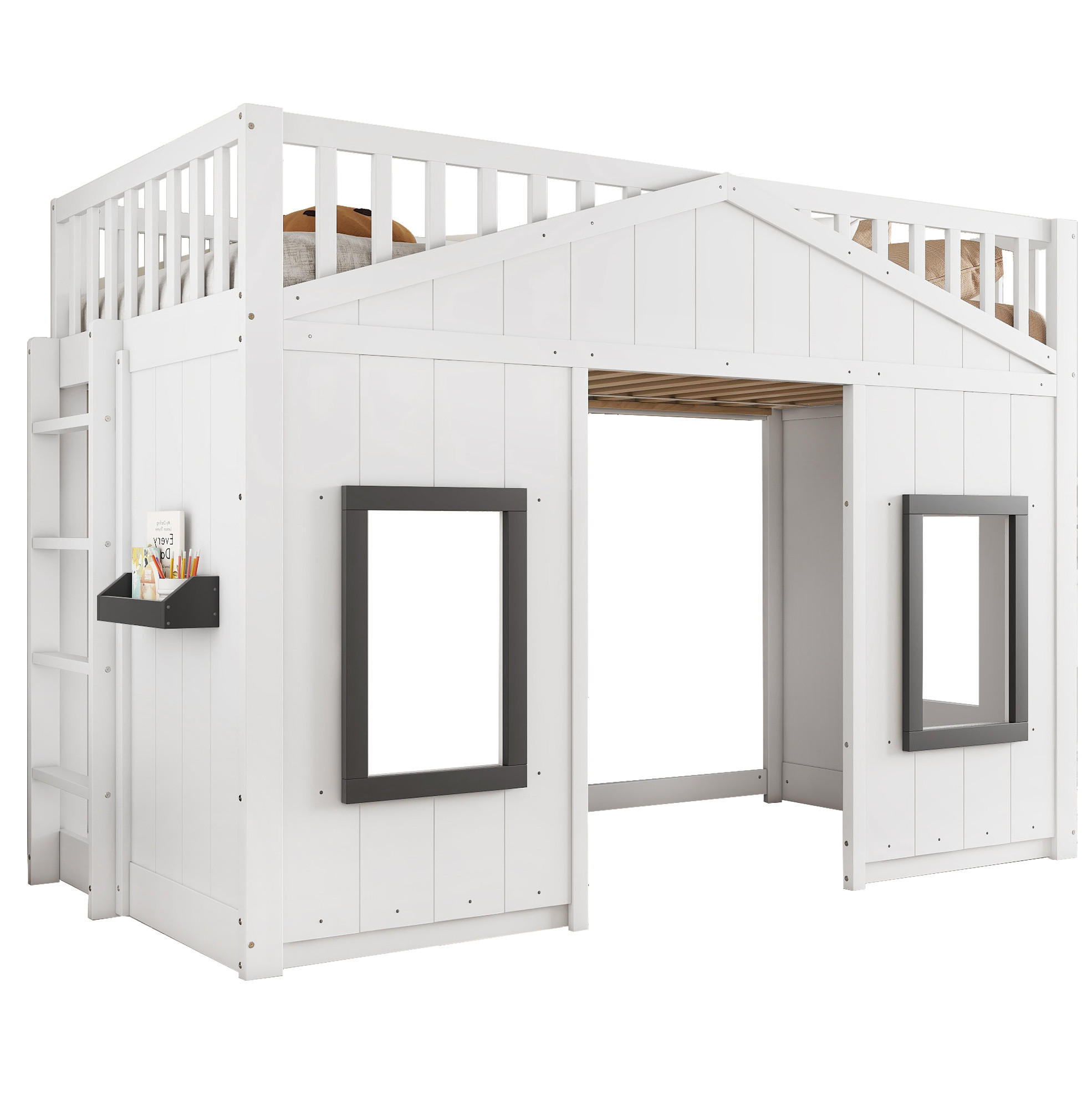 HOCHBETT 90/200 cm mit Treppe und Fallschutz in Weiß/Grau - Weiß, Holzwerkstoff (90/200cm) - BEAOK