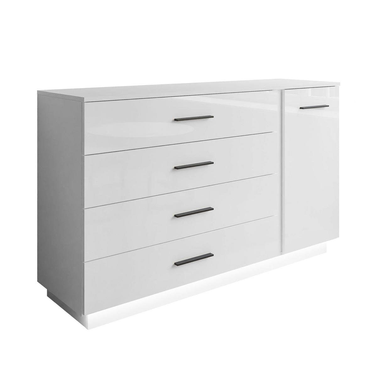 SIDEBOARD LINA II 1D4S mit LED-Beleuchtung Schwarze Griffe - Weiß, Holzwerkstoff (138/84/41cm) - Lookway