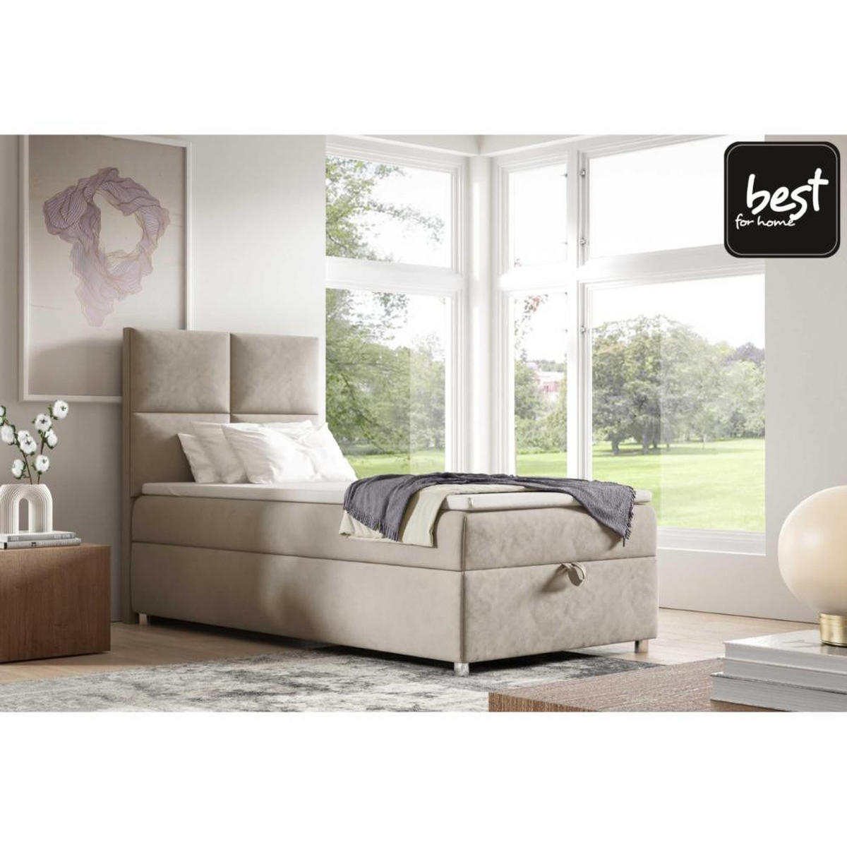 BOXSPRINGBETT Trinity K2 Single | Bonellfederkern | Mit Matratze & Topper | Bettkasten | 100/200 Cm | Polsterbett - Beige, Holz/Holzwerkstoff (100/200cm) - Best For Home