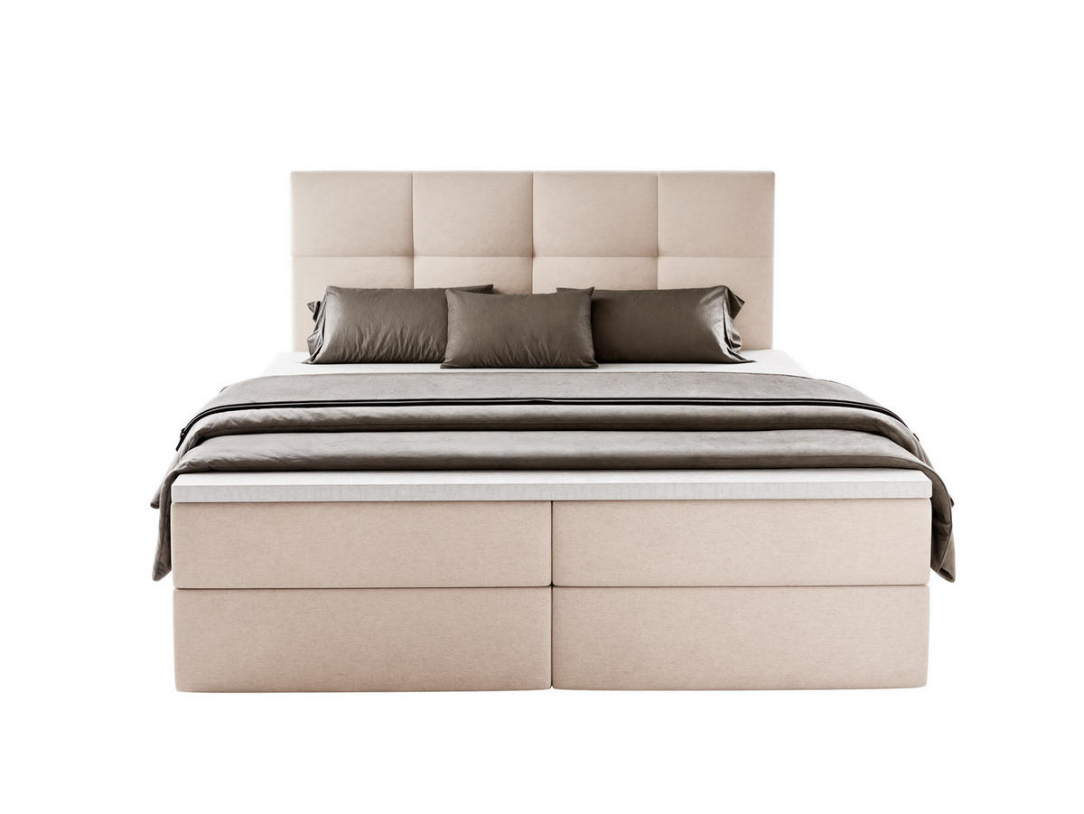 BOXBETT MORENO mit Bettkasten 180x200 cm inkl. Bonell-Federkernmatratze H3 und Topper – Polsterbett Stoff ASTI Creme - Creme, Textil (180/200cm) - Luxkor24