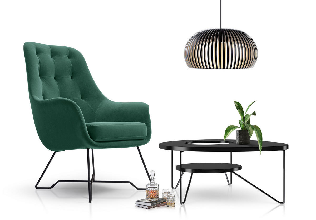 SESSEL SEDUTA, Modern Polstersessel Loungesessel, Velours-Stoff Grün - Grün, Holz/Metall (72.5/101.5/83cm) - MASSENO