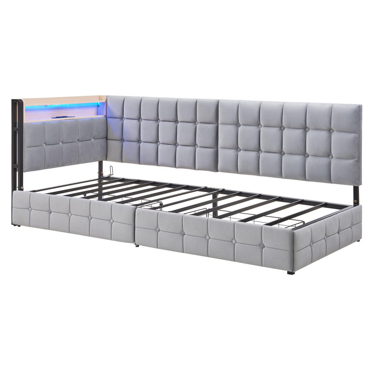 SCHLAFSOFA 90/200 cm gepolstert mit 2 Schubladen, LED-Beleuchtung, USB- und Typ-C-Anschluss, Grau - Grau, Textil (99/83.5/208.5cm) - Redom