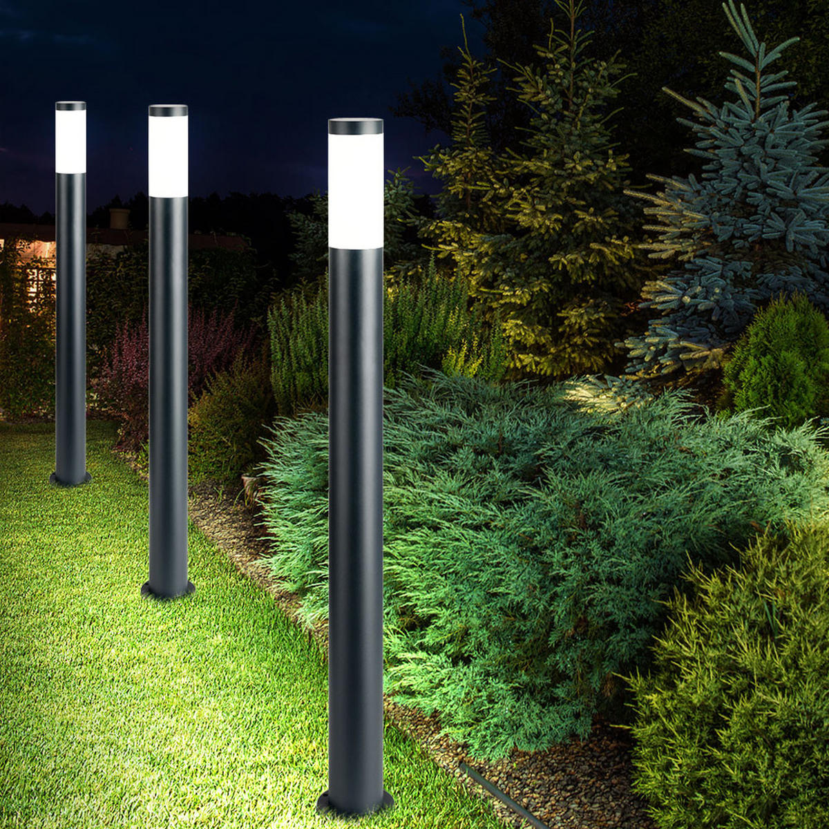 LED STEHLEUCHTE Edelstahl Anthrazit 3er Set - Anthrazit, Kunststoff (12.7/12.7/110cm) - Globo Lighting