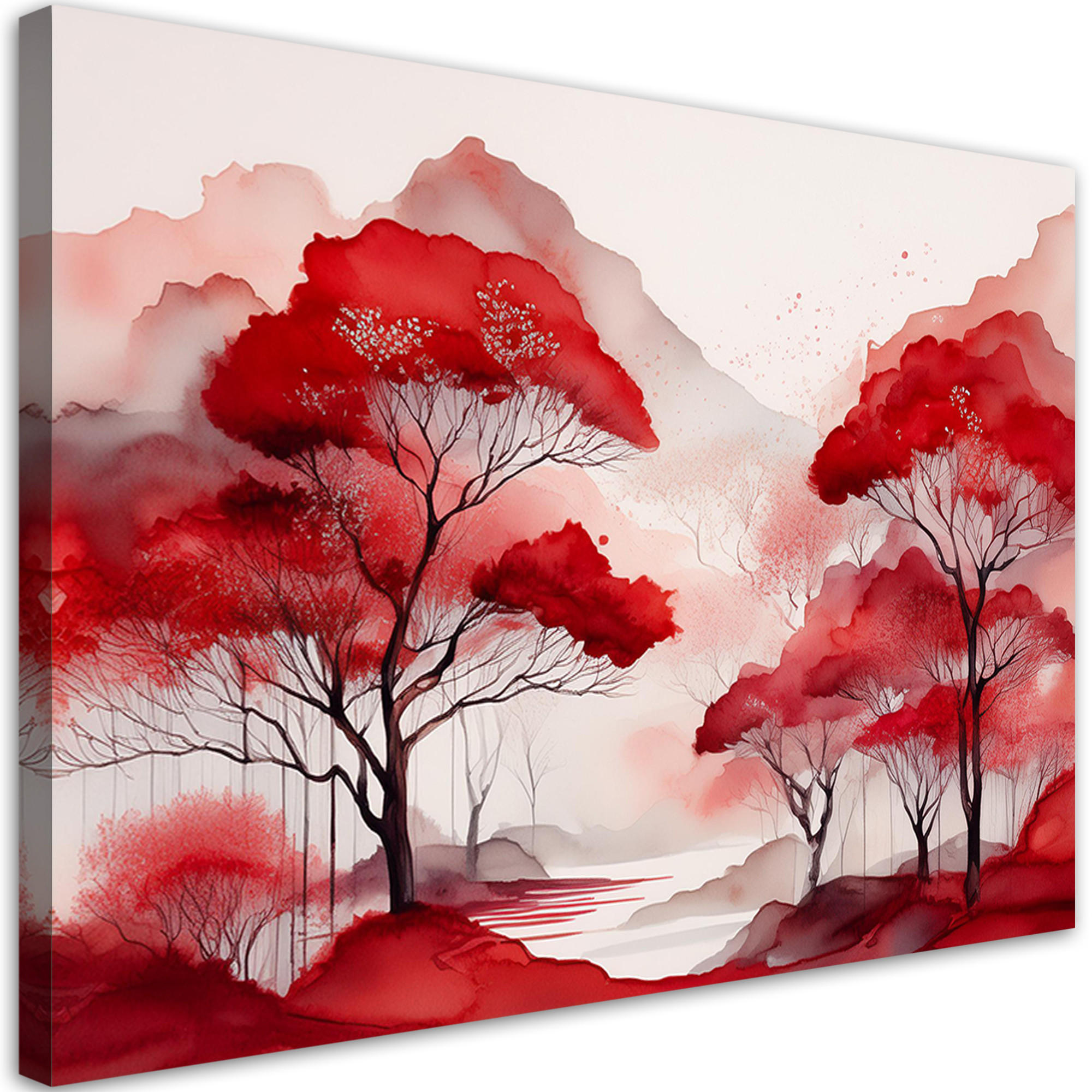 WANDBILD rote landschaft wald berge - Rot, Textil (60/40cm) - Feeby