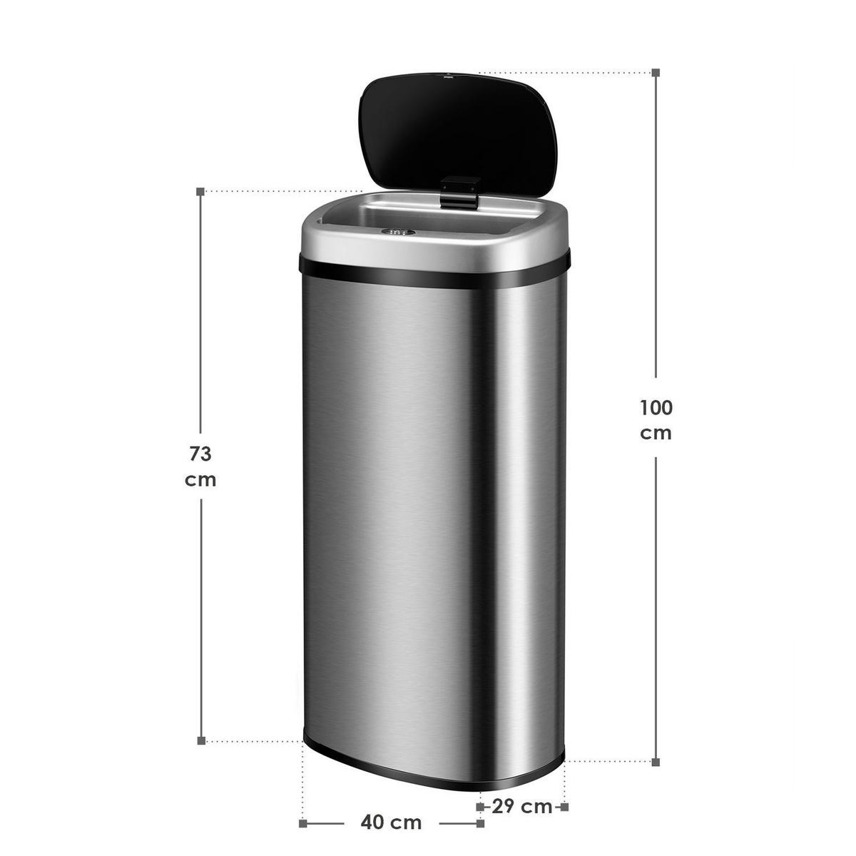MÜLLEIMER viereckig 70L silber mit Sensor - Silberfarben, Metall (40/73/29cm) - Juskys