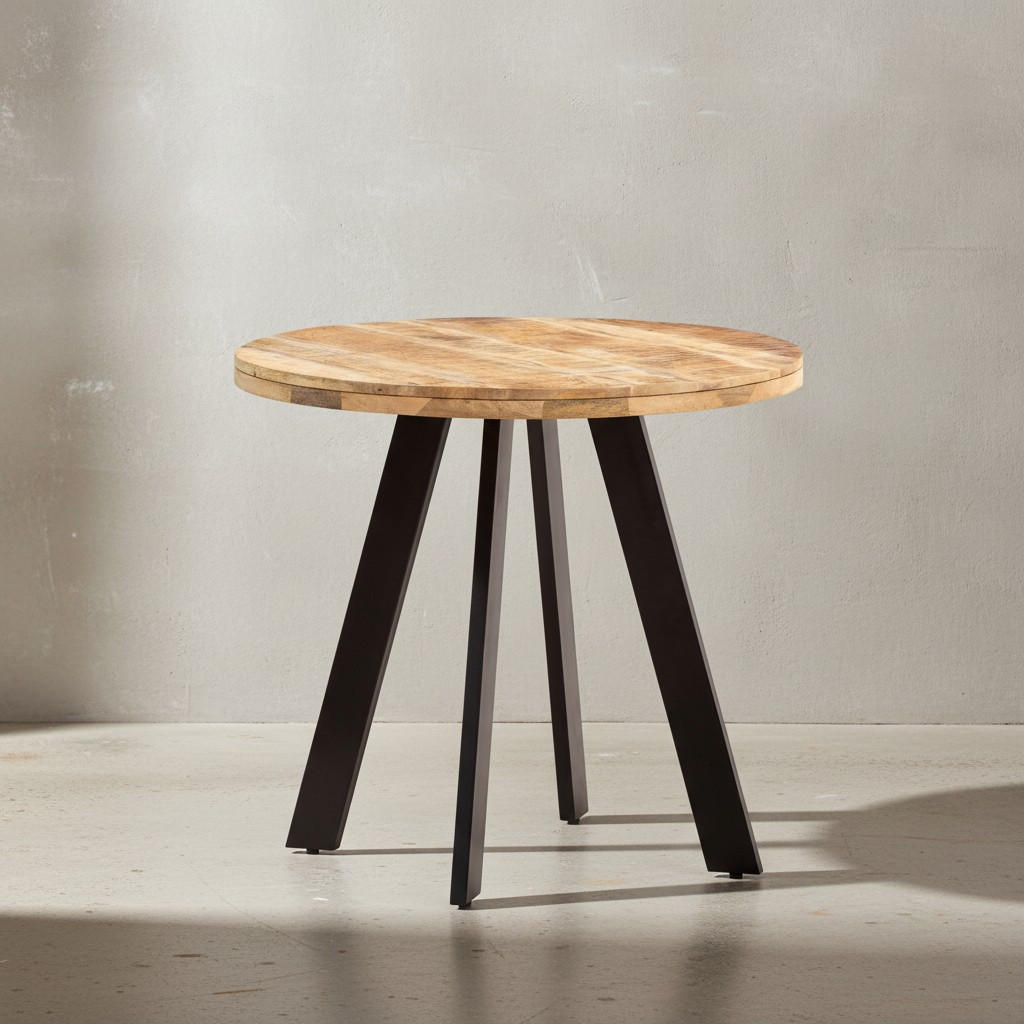 ESSZIMMERTISCH – Rund Mango Massivholz 80x80x75 cm Metallbeine Modern - Schwarz/Braun, Holz/Metall (80/80/75cm) - KADIMA DESIGN
