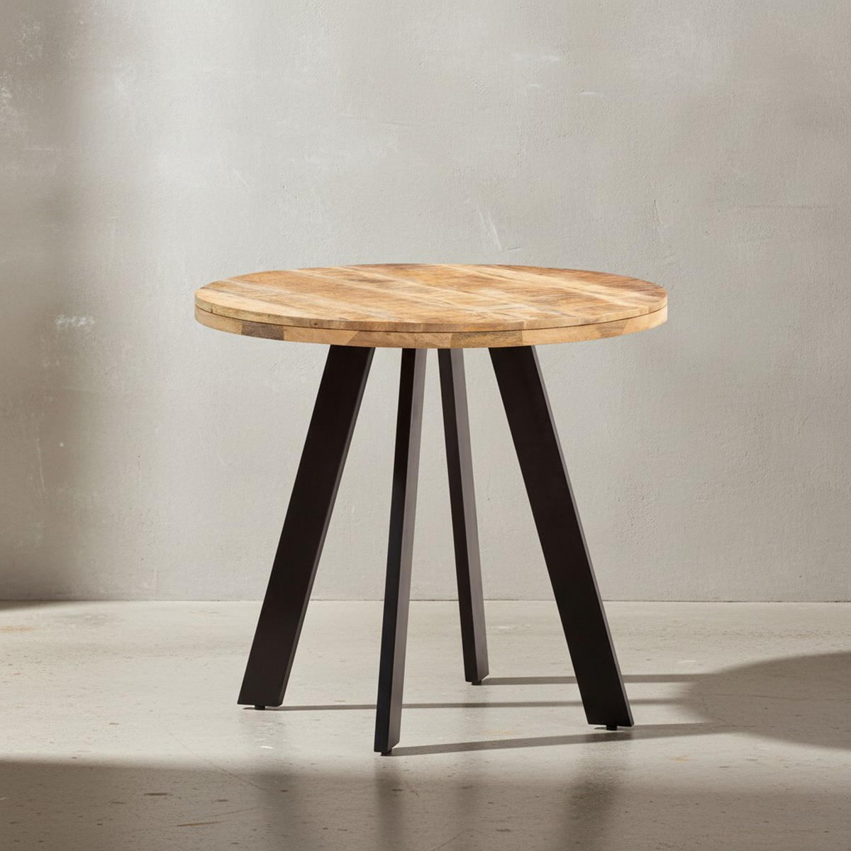 ESSZIMMERTISCH – Rund Mango Massivholz 80x80x75 cm Metallbeine Modern - Schwarz/Braun, Holz/Metall (80/80/75cm) - KADIMA DESIGN