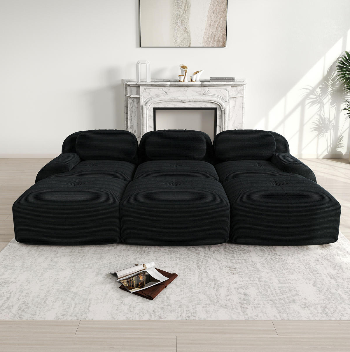 ECKSOFA modular rahmenlos Cordstoff Black - Schwarz, Kunststoff (178/75/298.2cm) - Meubliv