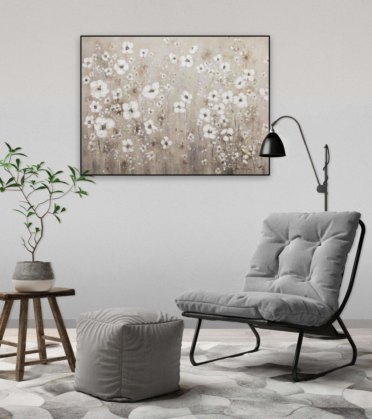 ACRYLBILD HANDGEMALT 100/75 cm - Weiß, Holz/Textil (100/75cm) - KUNSTLOFT