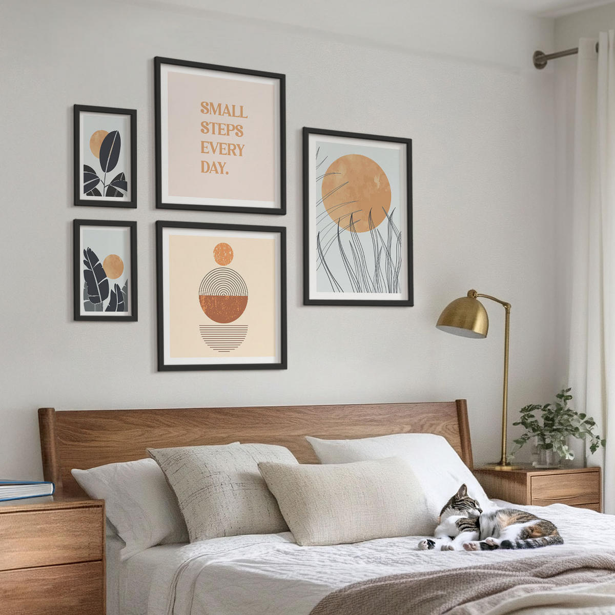 WANDBILDER 5er-Set - 50x50 cm & 20x30 cm & 40x60 cm Schwarzer Rahmen - Waldnebel, Fluss, Gewächshauspflanzen - Schwarz, Kunststoff (40/60cm) - ArtPrintCave