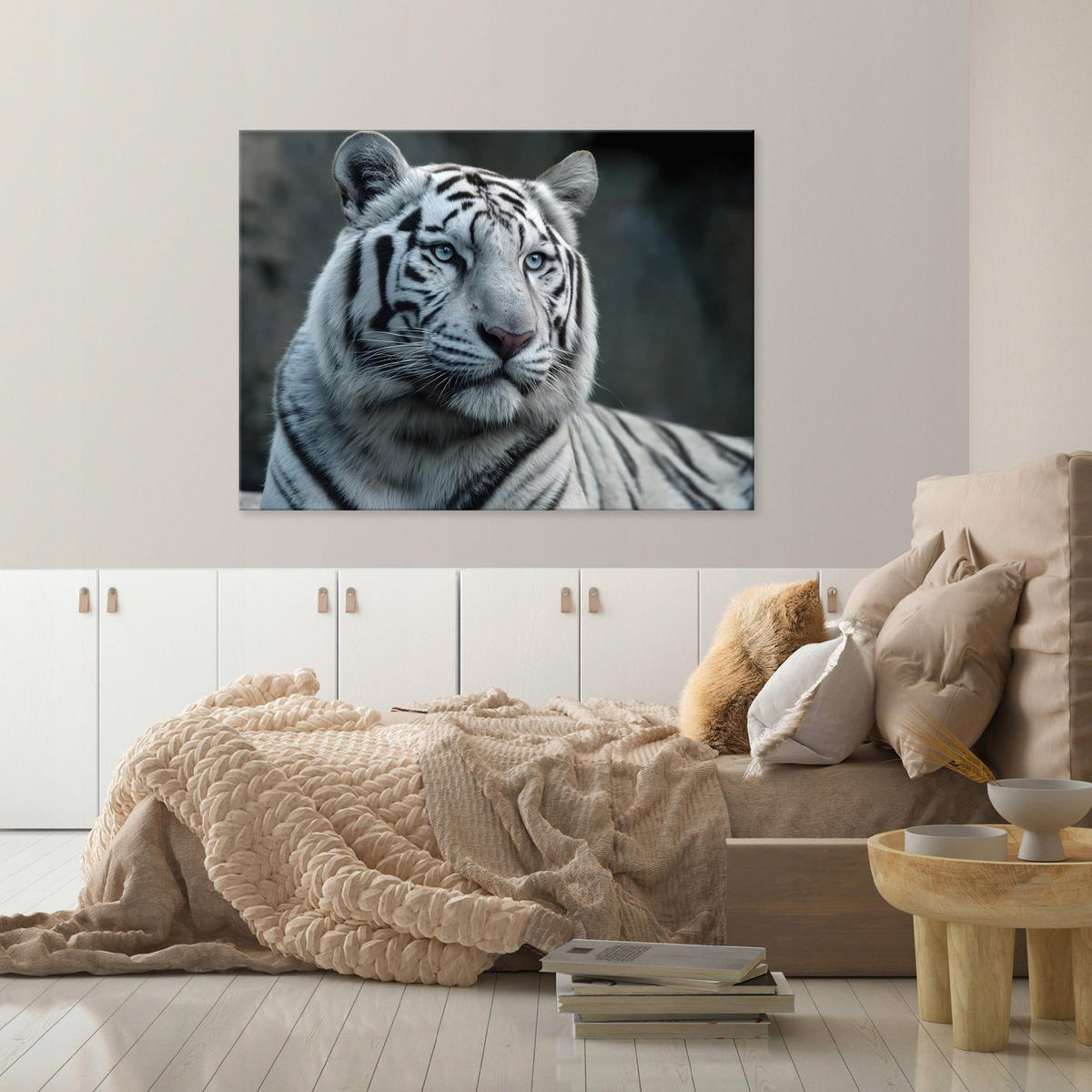 LEINWANDBILD Tiger Tiere Weiß 100x70 cm - Multicolor, Holzwerkstoff (100/70cm) - Wallarena