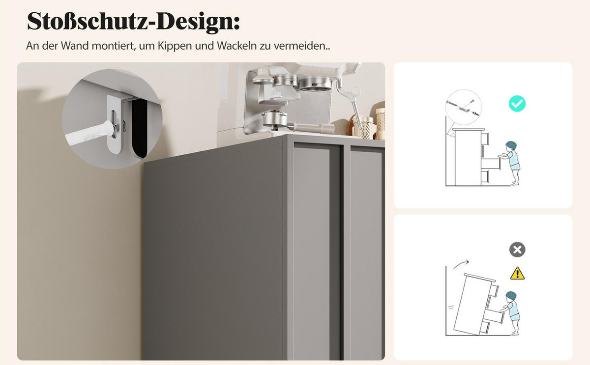 SIDEBOARD mit 4 Türen und verstellbaren Regalen, 140/38.5/82.5cm - Grau, Holzwerkstoff (140/82.5/38.5cm) - Urban Meuble