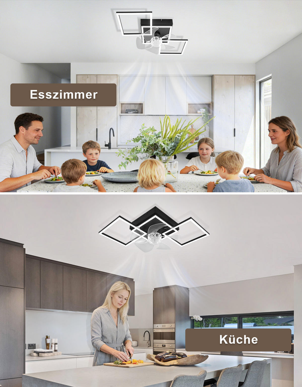 LED DECKENVENTILATOR Telven 68/31/14 cm - Schwarz, Kunststoff/Metall (68/31/14cm) - ZMH