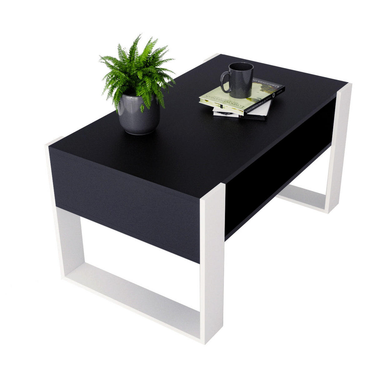 COUCHTISCH KARO 92 - Schwarz/Weiß, Holz (53.6/92/45cm) - Mat-Haus