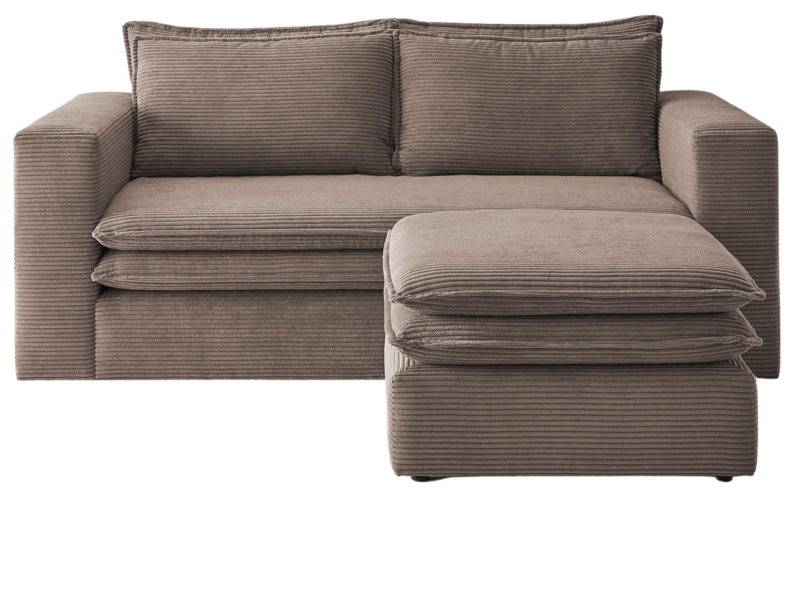 SOFA-SET braun Cord, Couch 2-Sitzer inklusive Hocker - Beige/Braun, Holz/Textil (180/83/161cm) - Furn.Design