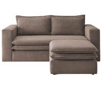 SOFA-SET braun Cord, Couch 2-Sitzer inklusive Hocker - Beige/Braun, Holz/Textil (180/83/161cm) - Furn.Design