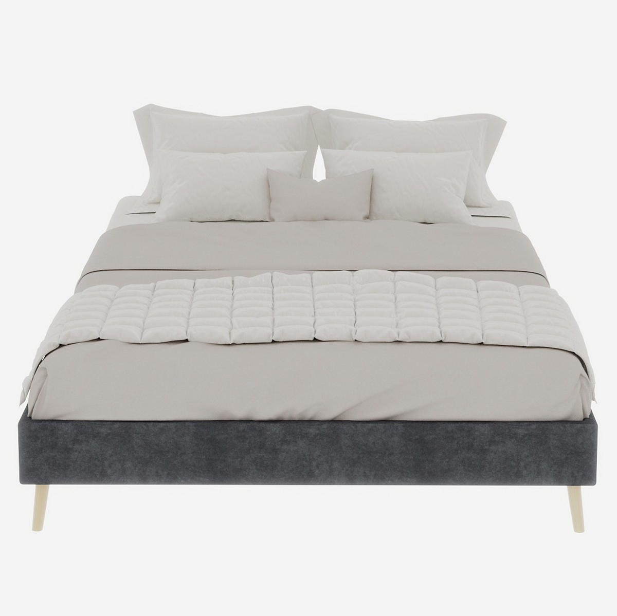 POSTEL 140 x 200 cm šedá z látky a kovu s geometrickým čelem a stabilním roštem - šedá, textil (140/200cm) - OKWISH