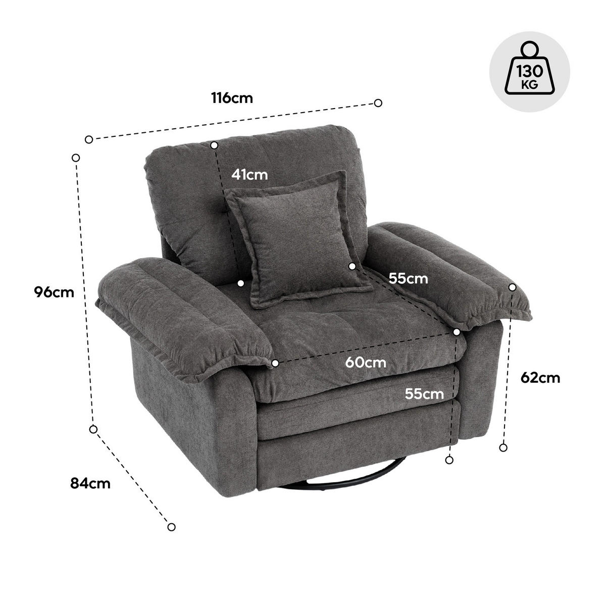 SESSEL in Beige mit 360°-Drehfunktion und Chenillebezug,84/116/96 cm - Beige, Textil (84/96/116cm) - Flora Grace