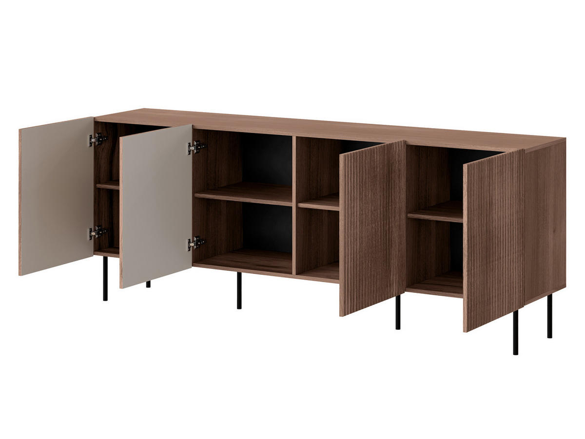 SIDEBOARD Tacos 200 4D - Schwarz/Braun, Holzwerkstoff/Metall (201/81/42cm) - MIRJAN24