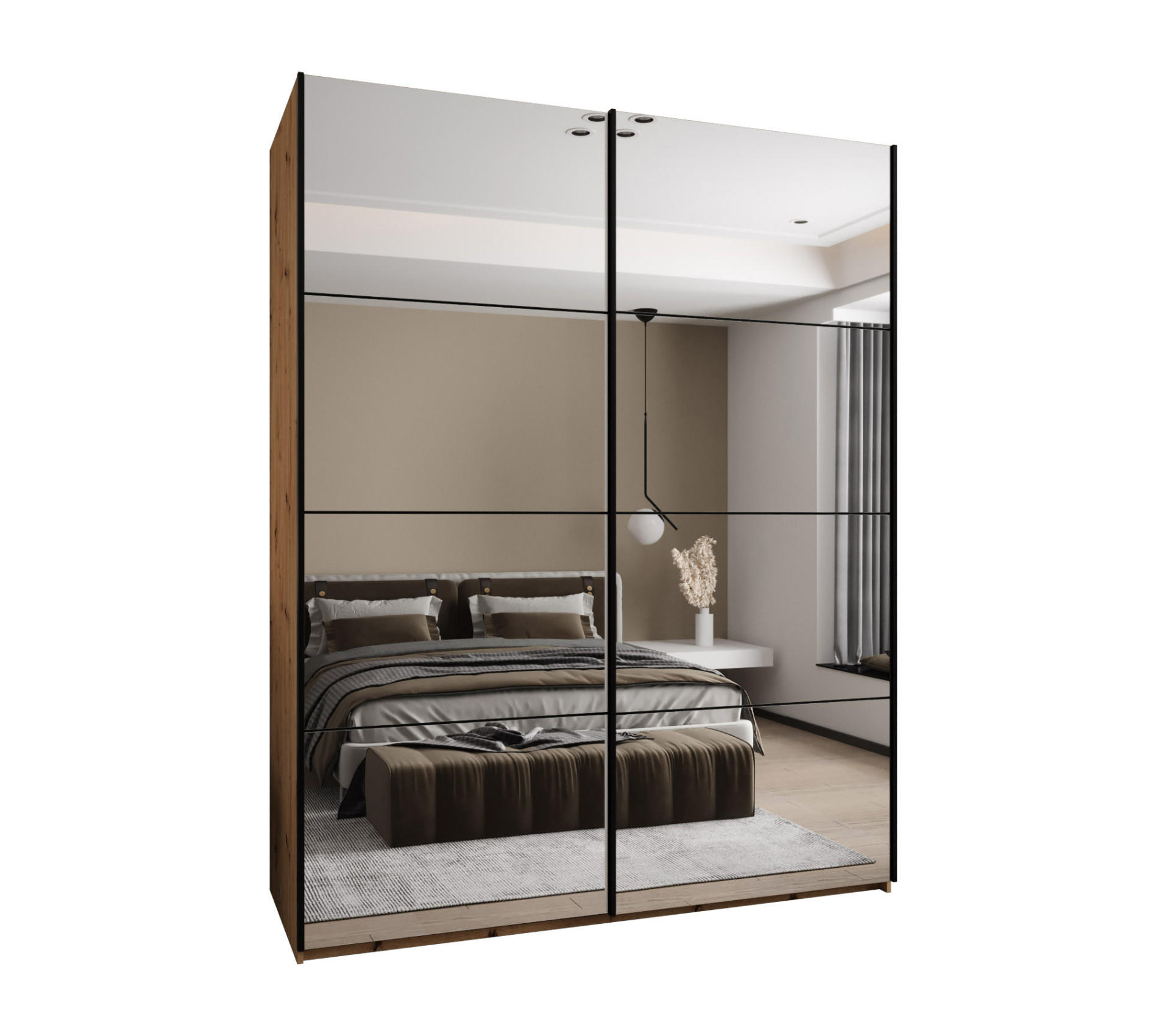 Abiks Möbel Schwebetürenschrank Eiche Artisan, Schwarz, Schwarz 200x245x64 cm