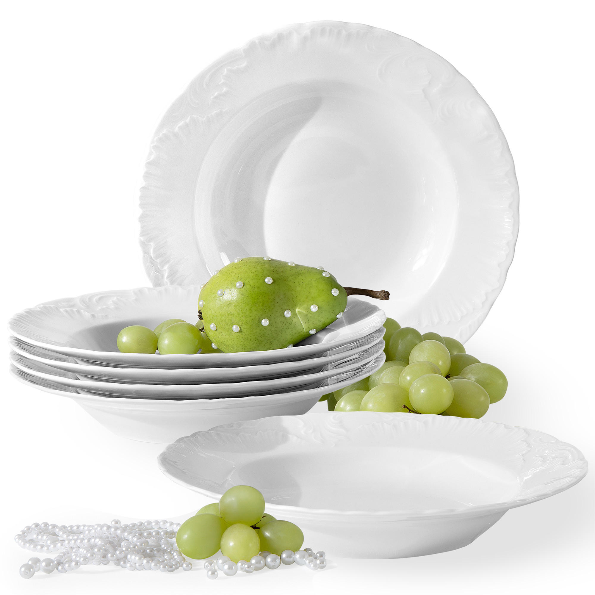 TELLER-SET SUPPENTELLER Cmielow Rococo 6-tlg - Weiß, Keramik (22cm) - KONSIMO®