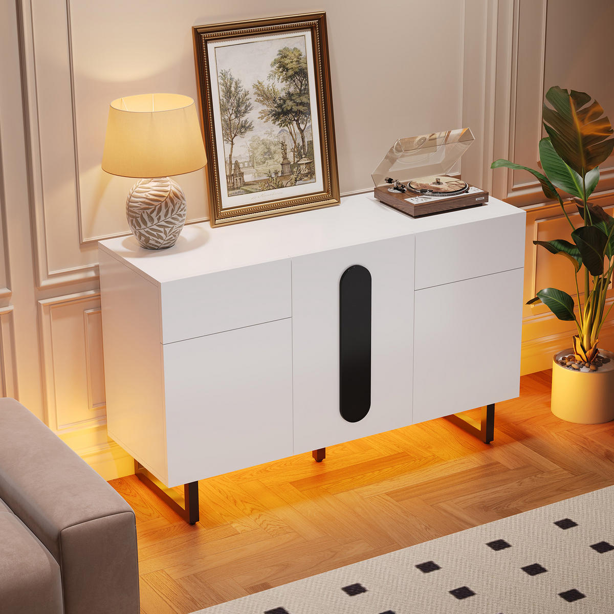 SIDEBOARD aus Holzwerkstoff 120x40,5x75 cm Weiß mit Schubladen, Türen und verstellbaren Einlegeböden - Weiß, Holzwerkstoff (120/75/40.5cm) - Modfu