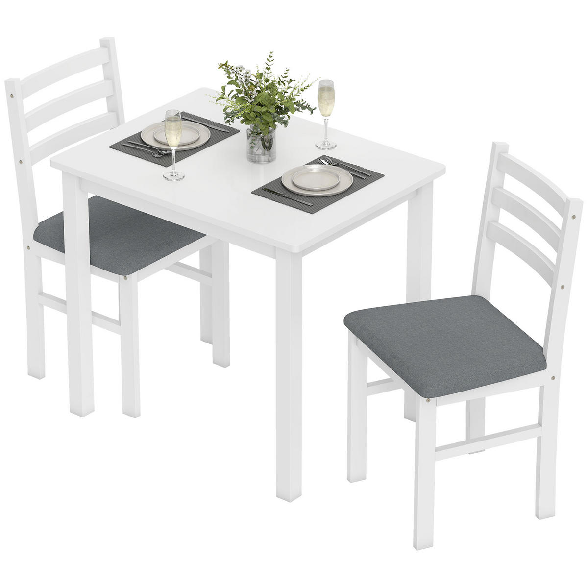 ESSTISCH-SET DE-10071 mit 2 gepolsterten Stühlen, platzsparend Weiß - Weiß, Holzwerkstoff (60/74.5/80cm) - ComfortXL