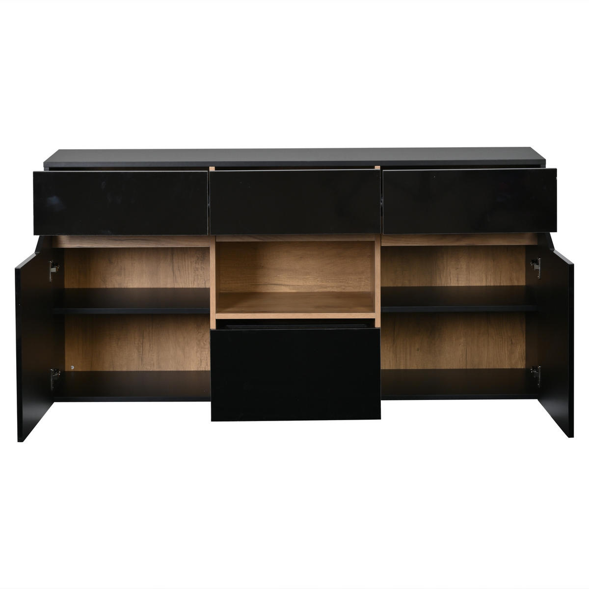 SIDEBOARD LED Schwarz Holz 4 Schubladen 2 Fächer 140x40x70cm - Schwarz, Holzwerkstoff (40/70/140cm) - FLIEKS
