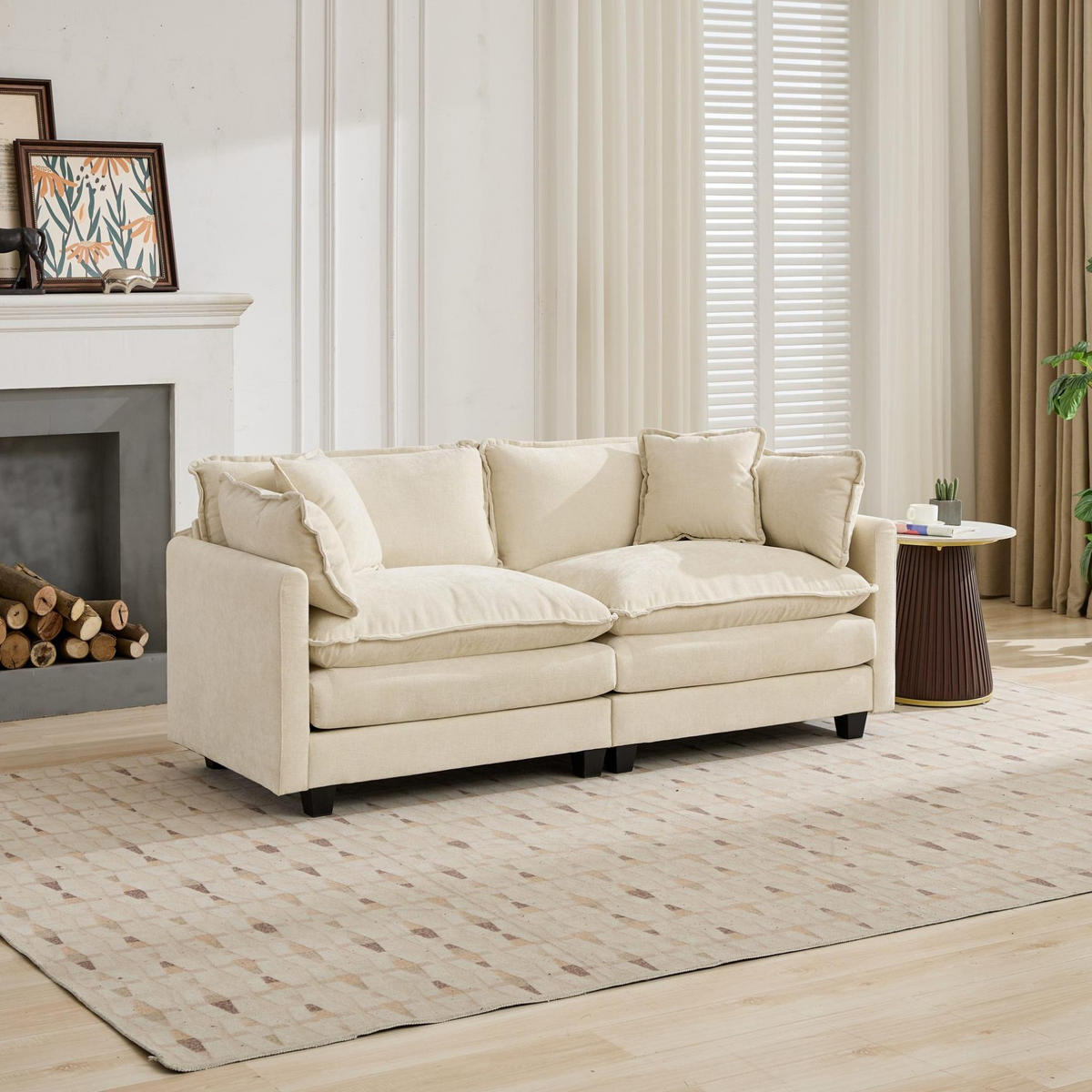 SOFA modular Chenille Beige 2er-Paket - Beige, Holz (75/84/195cm) - Meubliv