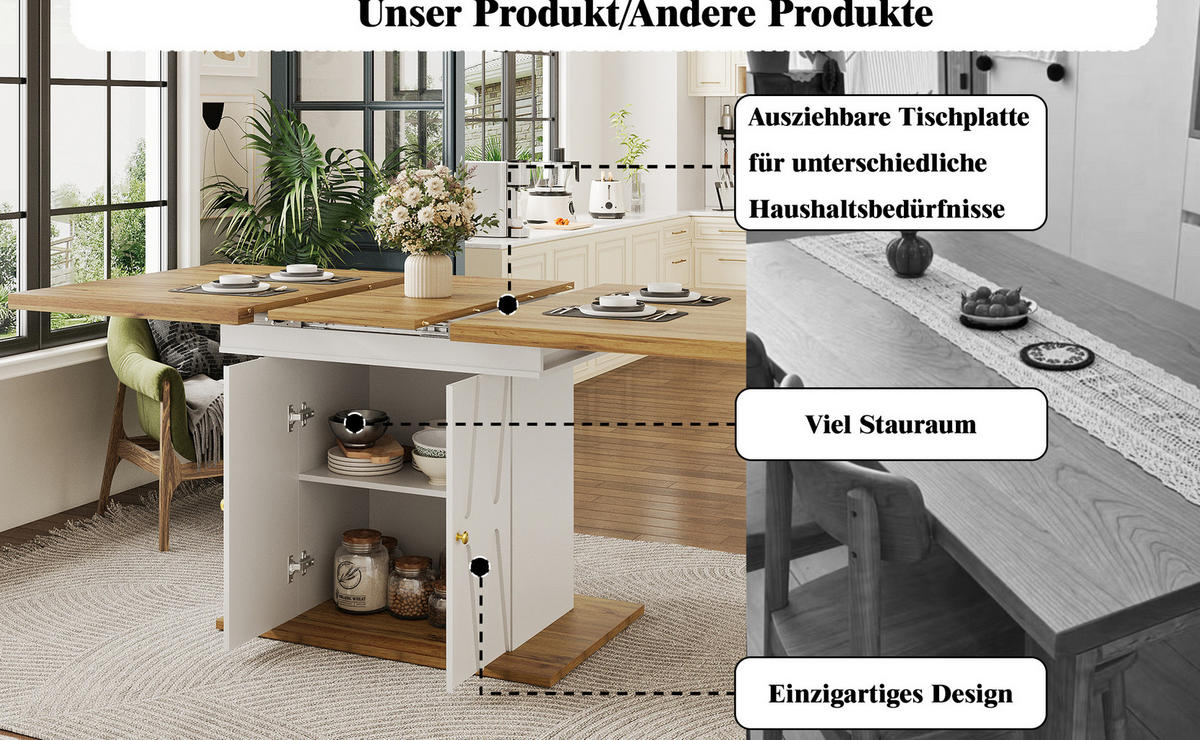 ESSTISCH ausziehbar mit Stauraum, MDF & Metall, 110(140)/70/76,5 cm, Weiß - Weiß, Holzwerkstoff (110/70/76.5cm) - Redom