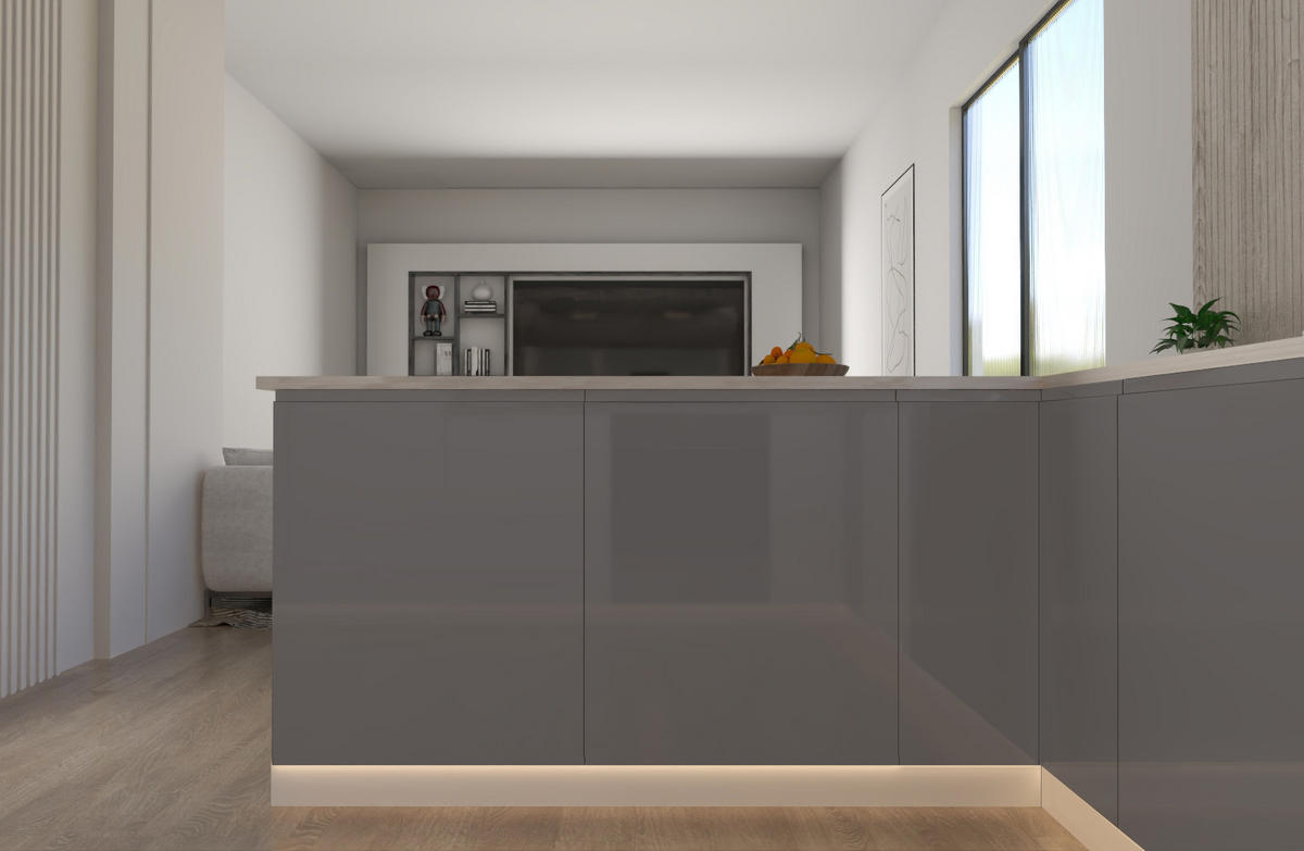 U-KÜCHENZEILE 300 × 279 × 200 cm - Velmora KÜ-AS-010 - in Grau / Hochglanz - Grau, Holz (310/212/58cm) - ROYAL24_MARKT