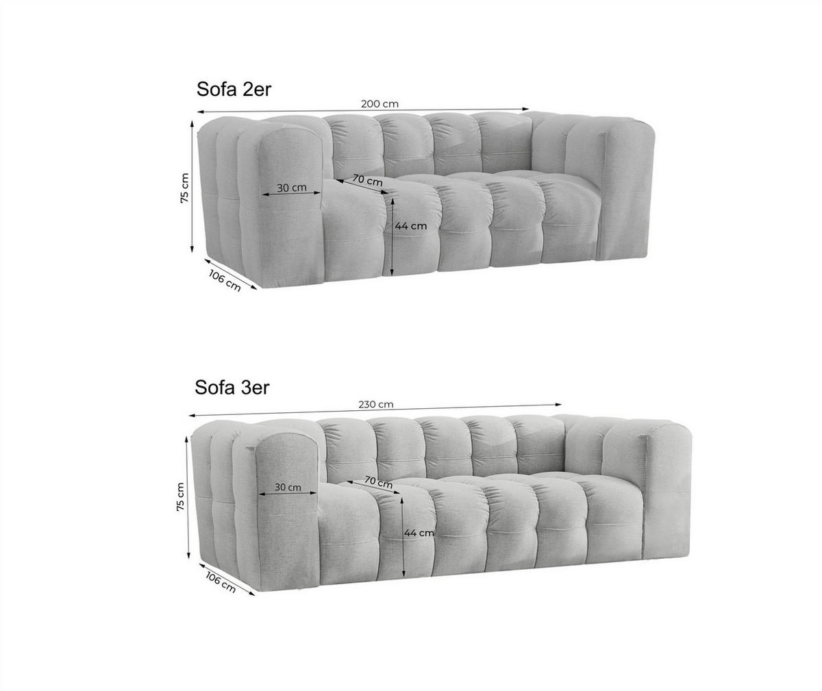 SOFASET Solvie 2-3 In Moly - Creme, Holzwerkstoff/Textil (230/75/106cm) - Fun Möbel