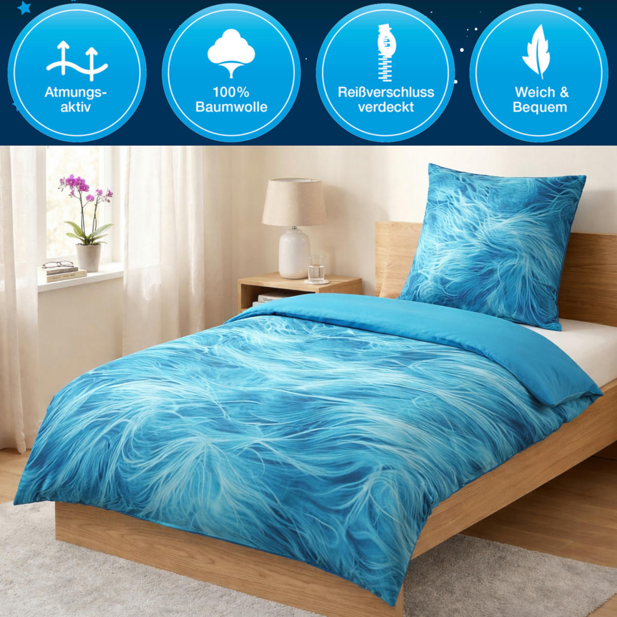 BETTWÄSCHE 2-teilig Fluffy - Blau, Naturmaterialien (135/200cm) - Sanilo