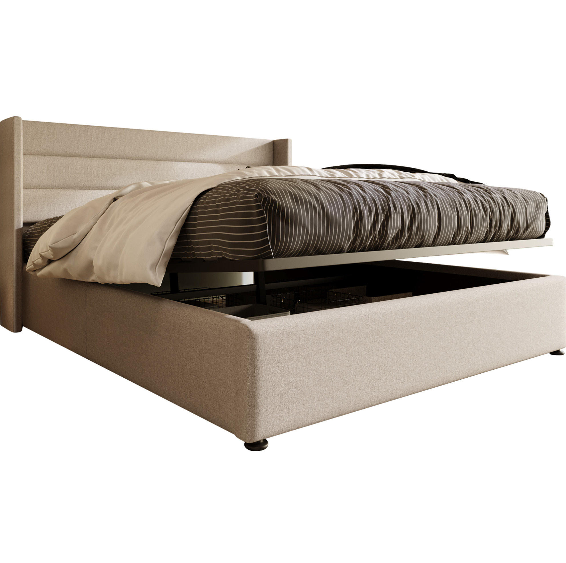 POLSTERBETT 180/200 cm in Beige mit Bettkasten und hydraulischem Lattenrost - Beige, Textil (180/200cm) - Flora Grace