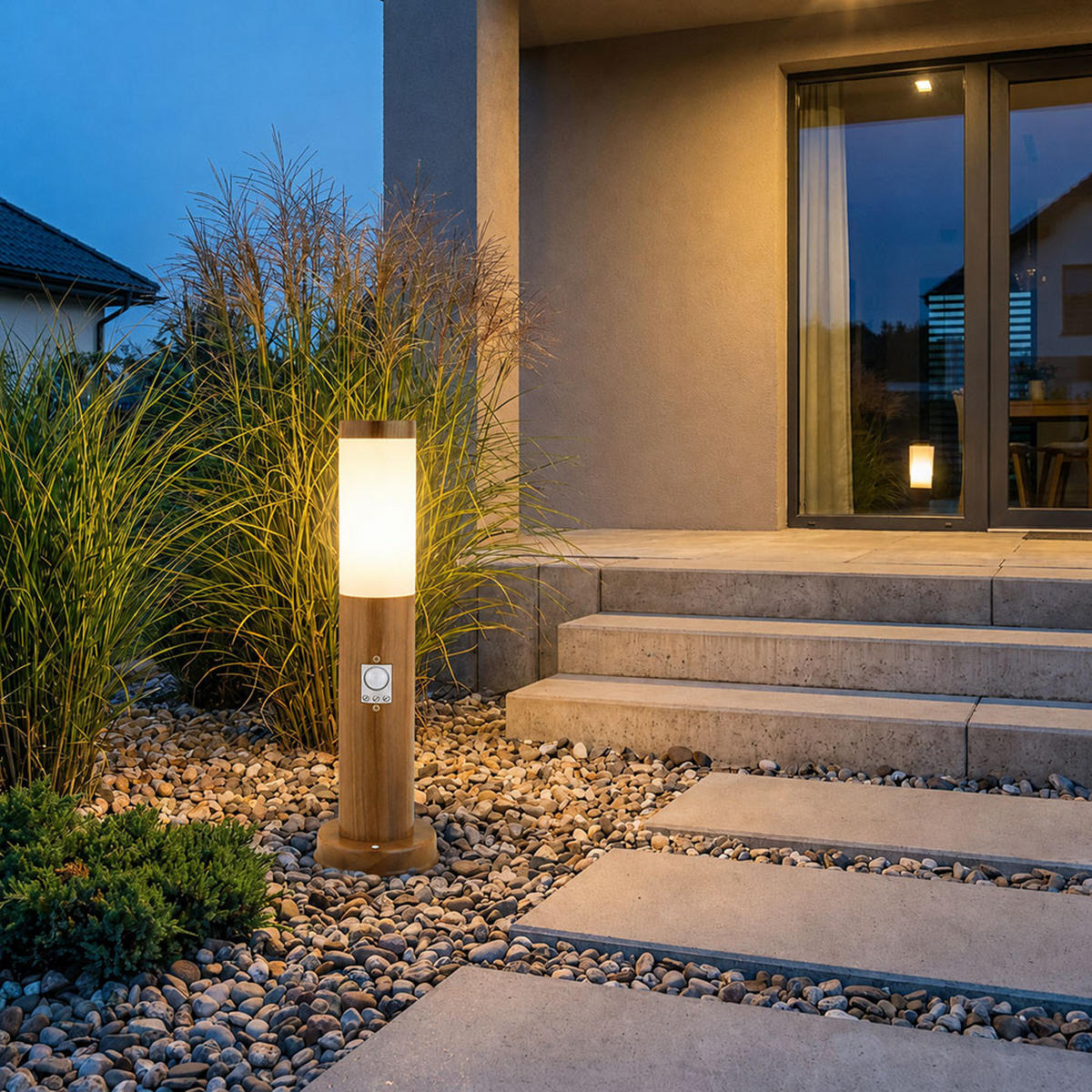 LED AUSSENLEUCHTE BOSTON Holzoptik Braun - Braun, Metall (12.7/12.7/45cm) - Globo Lighting